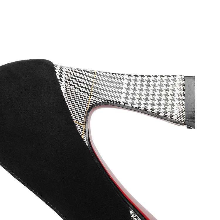 All-match Thick Heel Shoes Women Plaid Shallow Mouth Single