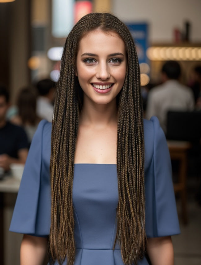 30 Inch Braided Wigs For Black Women Full Lace Front Box Braided Wig KnotlessBraided Wigs Lightweight Braids Synthetic Lace Front Wig Black Plus Light Brown Hand Braided --Only Supports Self-pickup.