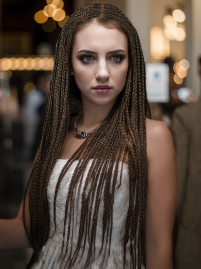 30 Inch Braided Wigs For Black Women Full Lace Front Box Braided Wig KnotlessBraided Wigs Lightweight Braids Synthetic Lace Front Wig Black Plus Light Brown Hand Braided --Only Supports Self-pickup.