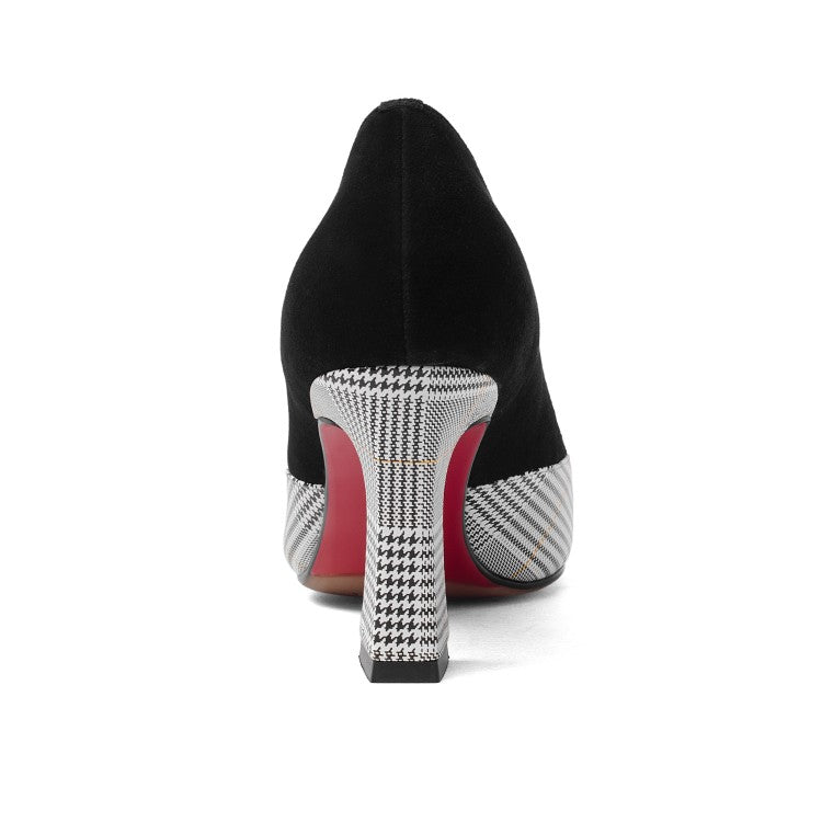 All-match Thick Heel Shoes Women Plaid Shallow Mouth Single