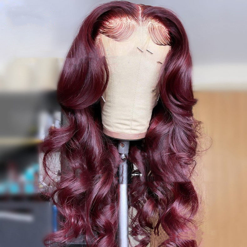New Hot-selling Front Lace Wigs Medium Points Wine Red Long Curly Hair