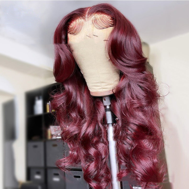 New Hot-selling Front Lace Wigs Medium Points Wine Red Long Curly Hair