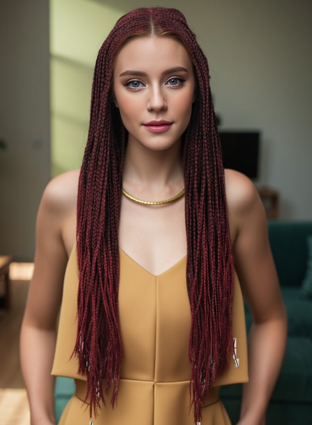 30 Inch Braided Wigs For Black Women Full Lace Front Box Braided Wig KnotlessBraided Wigs Lightweight Braids Synthetic Lace Front Wig Black Plus Light Brown Hand Braided --Only Supports Self-pickup.