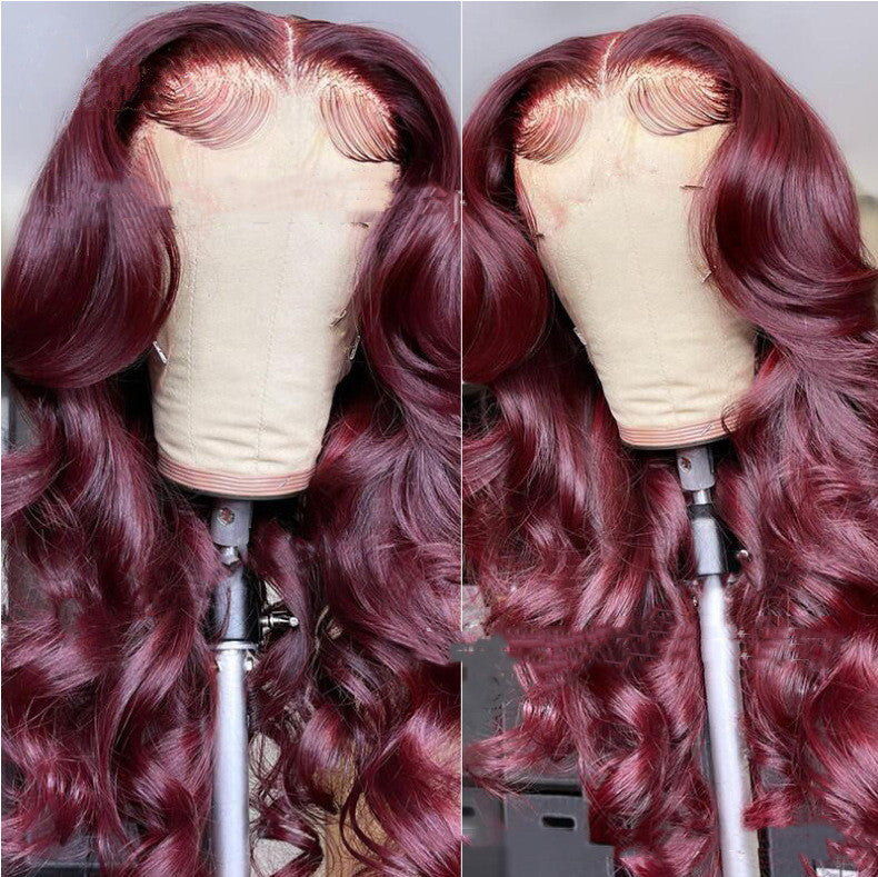New Hot-selling Front Lace Wigs Medium Points Wine Red Long Curly Hair